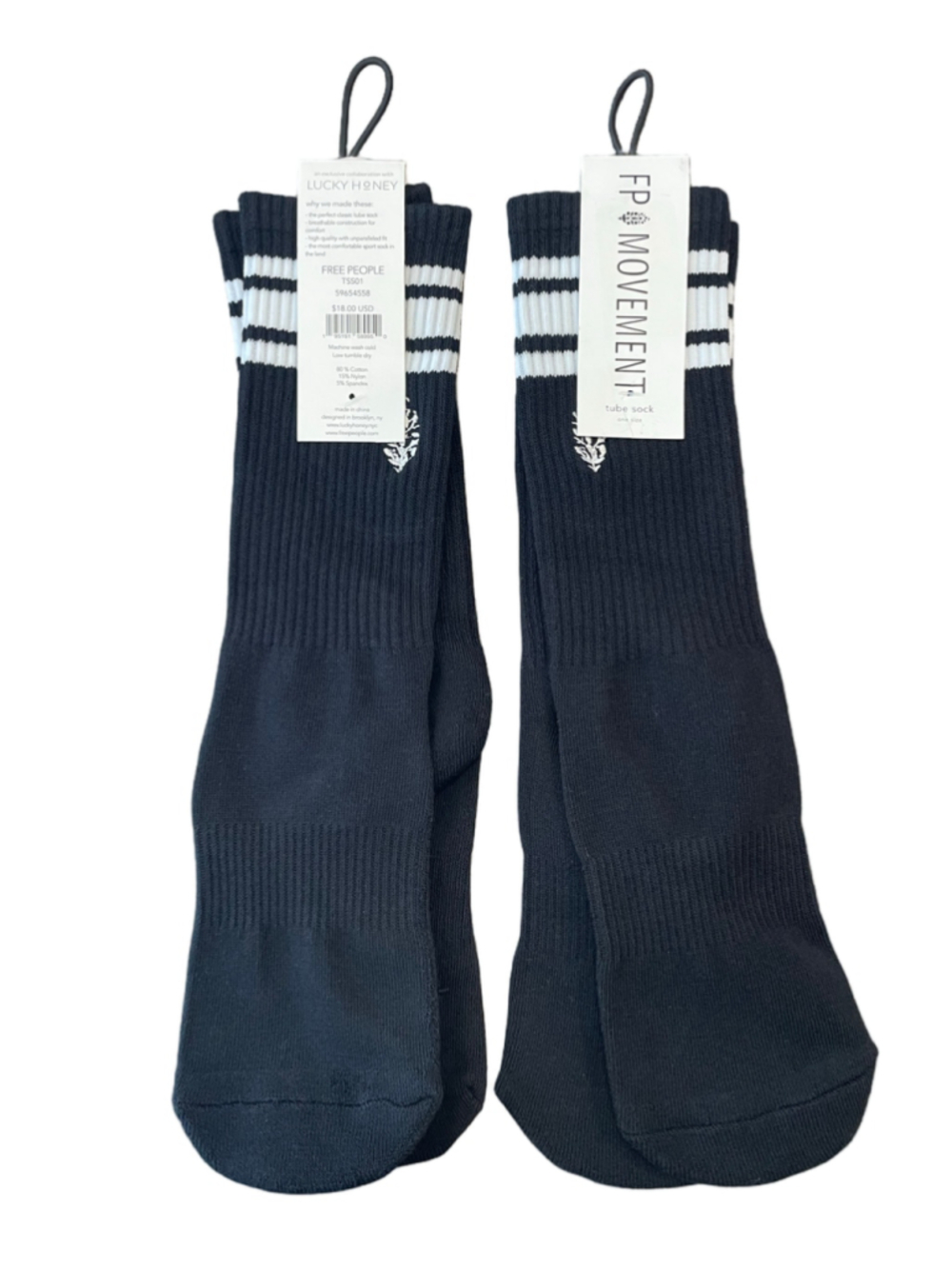 Free People Movement x Lucky Honey Tube Socks 2 Pair Black White NWT